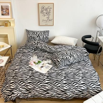 91家纺网 家纺一手货源 找家纺 昔可2022新款网红黑白豹纹系列全棉四件套 斑马纹