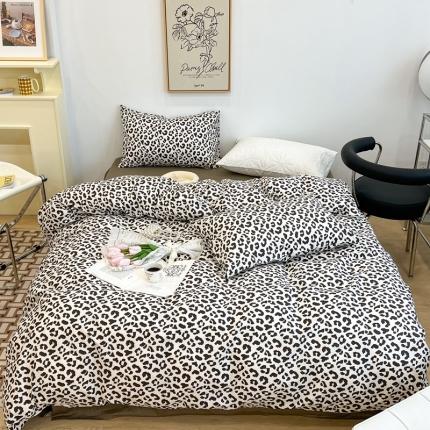 91家纺网 家纺一手货源 找家纺 昔可2022新款网红黑白豹纹系列全棉四件套 小豹纹