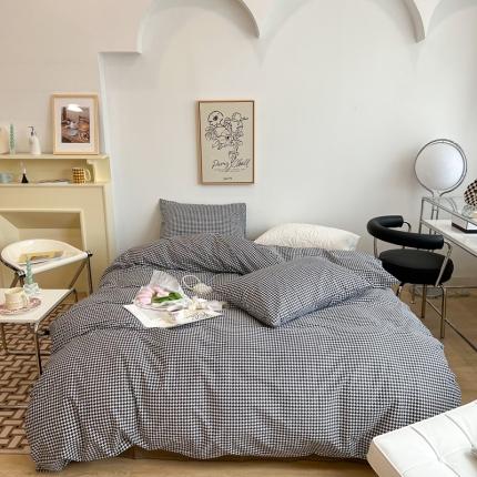 91家纺网 家纺一手货源 找家纺 昔可2022新款网红黑白豹纹系列全棉四件套 小千鸟格