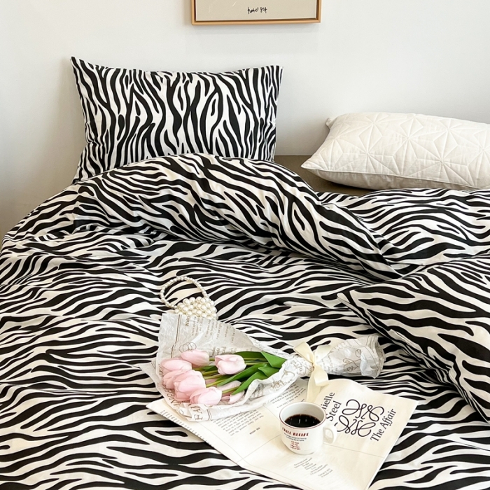 91家纺网 家纺一手货源 找家纺 （总）昔可2022新款网红黑白豹纹系列全棉四件套