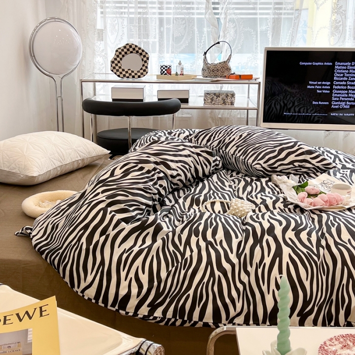 91家纺网 家纺一手货源 找家纺 （总）昔可2022新款网红黑白豹纹系列全棉四件套