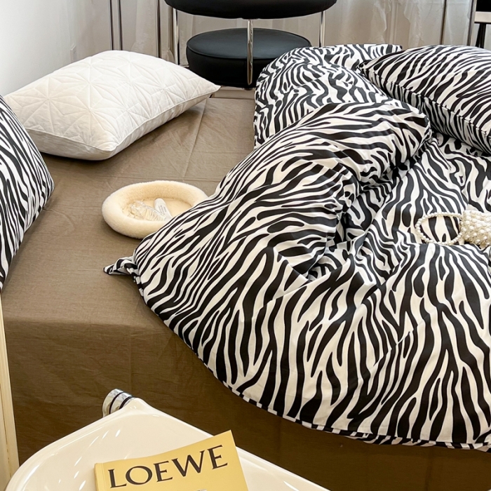 91家纺网 家纺一手货源 找家纺 （总）昔可2022新款网红黑白豹纹系列全棉四件套