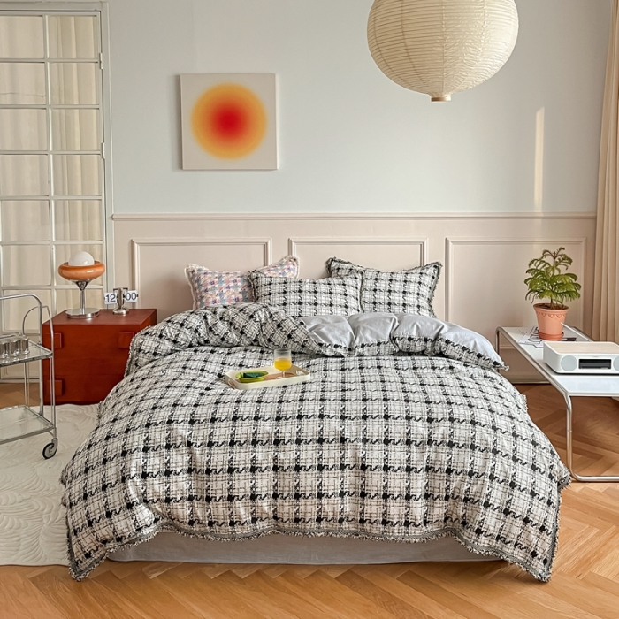 91家纺网 家纺一手货源 找家纺 昔可2022新款流苏小香风系列四件套  香香白格