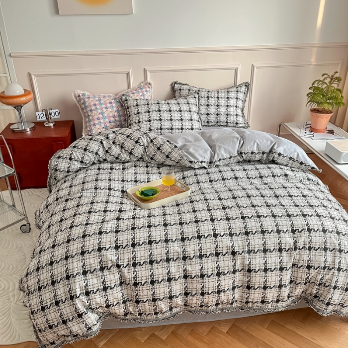 91家纺网 家纺一手货源 找家纺 昔可2022新款流苏小香风系列四件套  香香白格