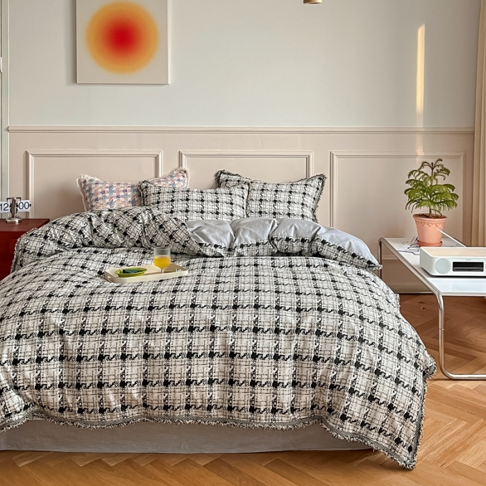 91家纺网 家纺一手货源 找家纺 昔可2022新款流苏小香风系列四件套  香香白格