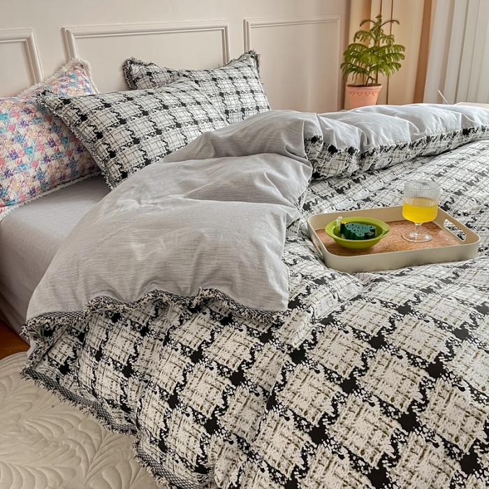 91家纺网 家纺一手货源 找家纺 昔可2022新款流苏小香风系列四件套  香香白格