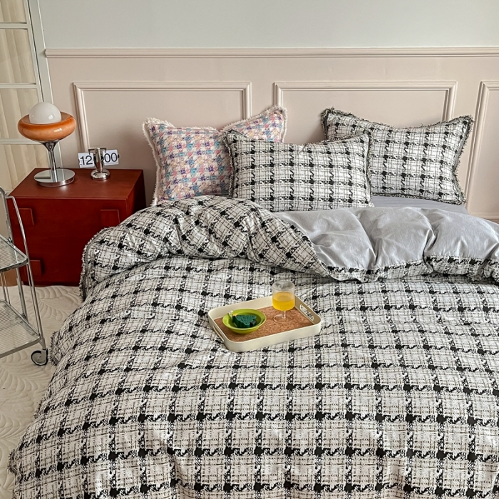 91家纺网 家纺一手货源 找家纺 昔可2022新款流苏小香风系列四件套  香香白格