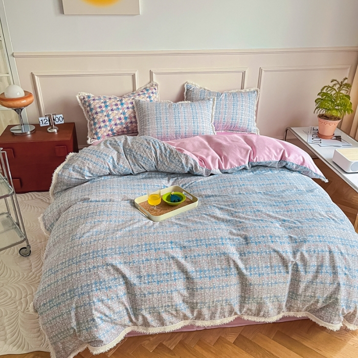 91家纺网 家纺一手货源 找家纺 昔可2022新款流苏小香风系列四件套 香香粉兰