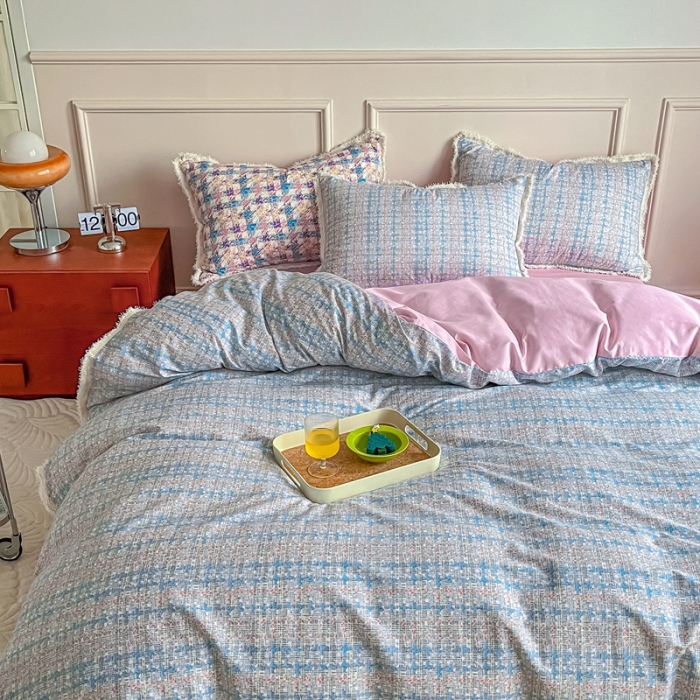 91家纺网 家纺一手货源 找家纺 昔可2022新款流苏小香风系列四件套 香香粉兰