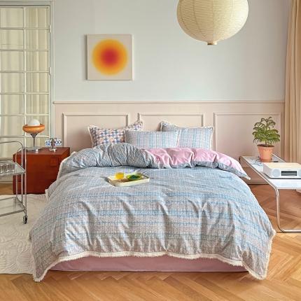 昔可2022新款流苏小香风系列四件套 香香粉兰