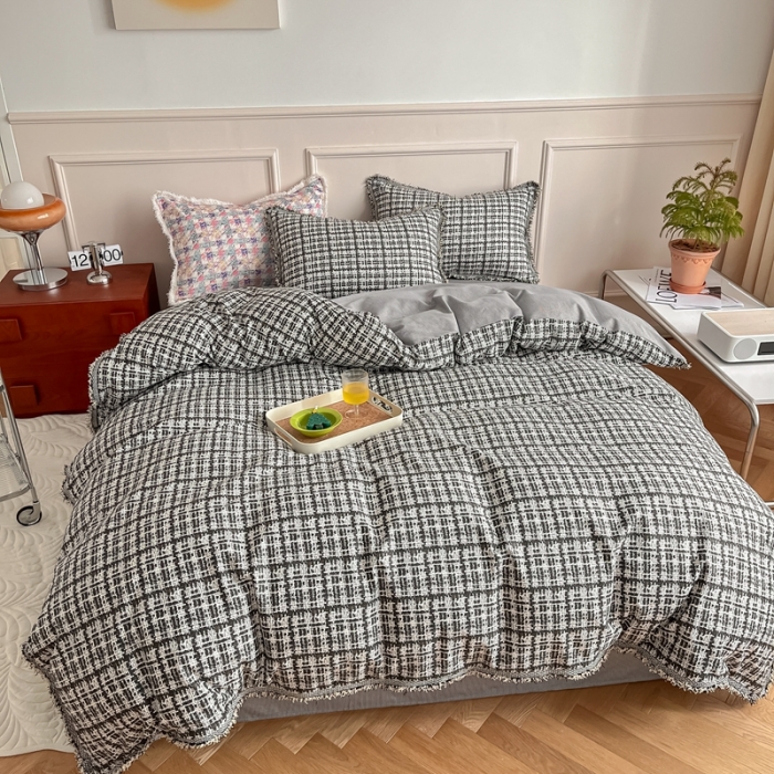 91家纺网 家纺一手货源 找家纺 昔可2022新款流苏小香风系列四件套 香香黑