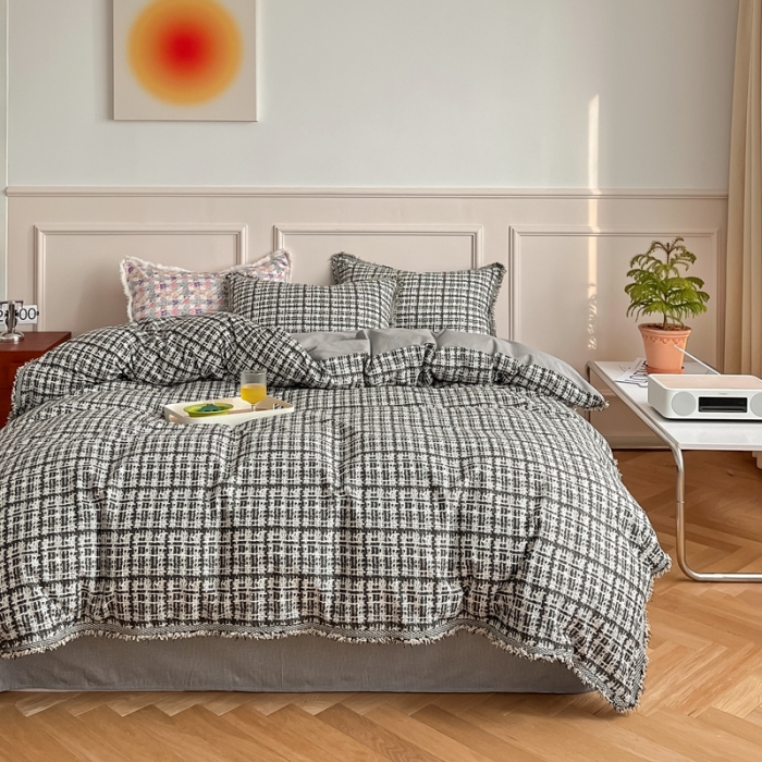 91家纺网 家纺一手货源 找家纺 昔可2022新款流苏小香风系列四件套 香香黑