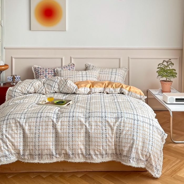 91家纺网 家纺一手货源 找家纺 昔可2022新款流苏小香风系列四件套  香香金