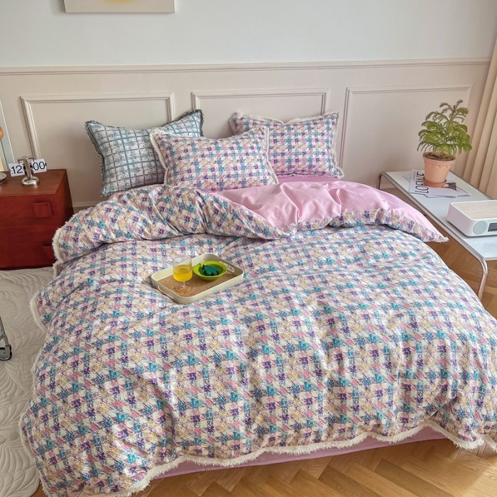 91家纺网 家纺一手货源 找家纺 昔可2022新款流苏小香风系列四件套 香香紫