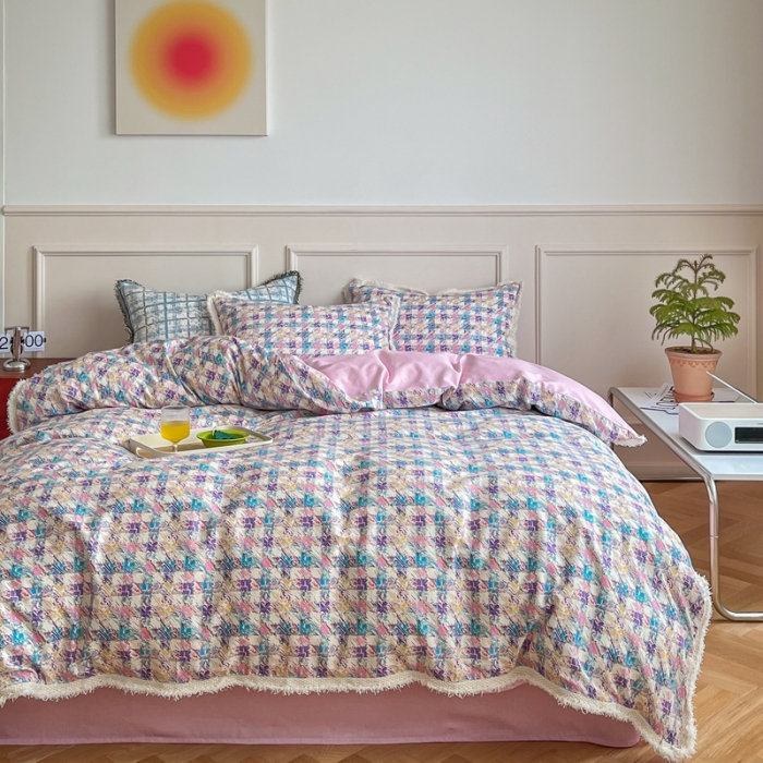 91家纺网 家纺一手货源 找家纺 昔可2022新款流苏小香风系列四件套 香香紫