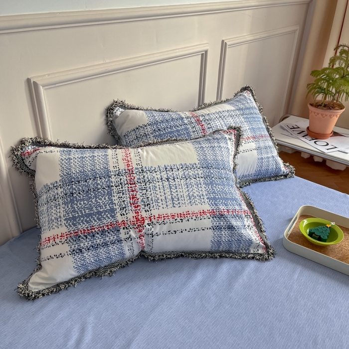 91家纺网 家纺一手货源 找家纺 昔可2022新款流苏小香风系列四件套 英伦蓝格