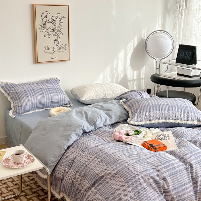 91家纺网 家纺一手货源 找家纺 昔可2022新款流苏小香风系列四件套 巴贝特蓝