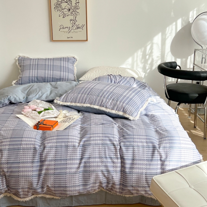 91家纺网 家纺一手货源 找家纺 昔可2022新款流苏小香风系列四件套 巴贝特蓝