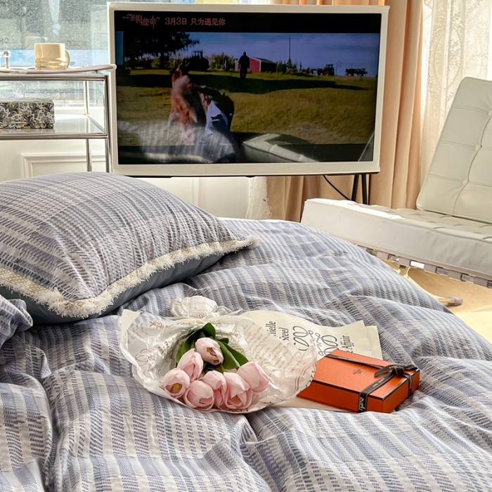 91家纺网 家纺一手货源 找家纺 昔可2022新款流苏小香风系列四件套 巴贝特蓝