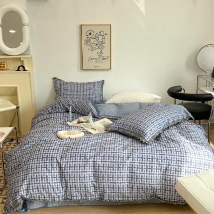 91家纺网 家纺一手货源 找家纺 昔可2022新款流苏小香风系列四件套 蓝色 H