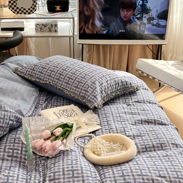 91家纺网 家纺一手货源 找家纺 昔可2022新款流苏小香风系列四件套 蓝色 H