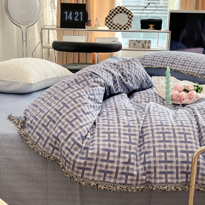 91家纺网 家纺一手货源 找家纺 昔可2022新款流苏小香风系列四件套 蓝色 H