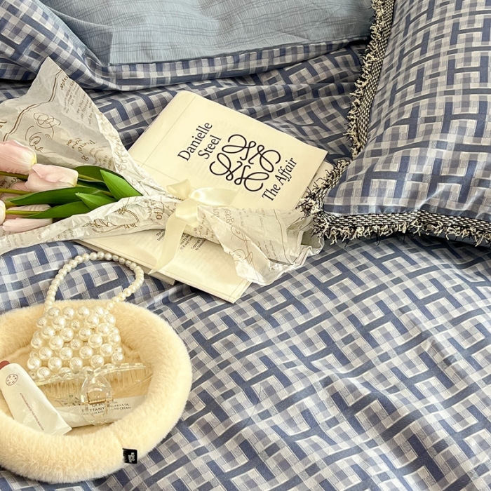 91家纺网 家纺一手货源 找家纺 昔可2022新款流苏小香风系列四件套 蓝色 H