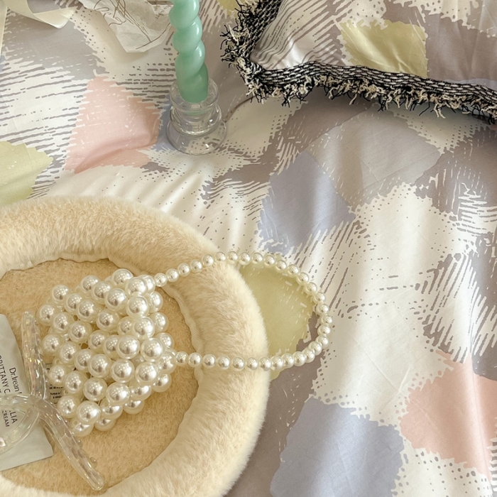 91家纺网 家纺一手货源 找家纺 昔可2022新款流苏小香风系列四件套 涂鸦小格