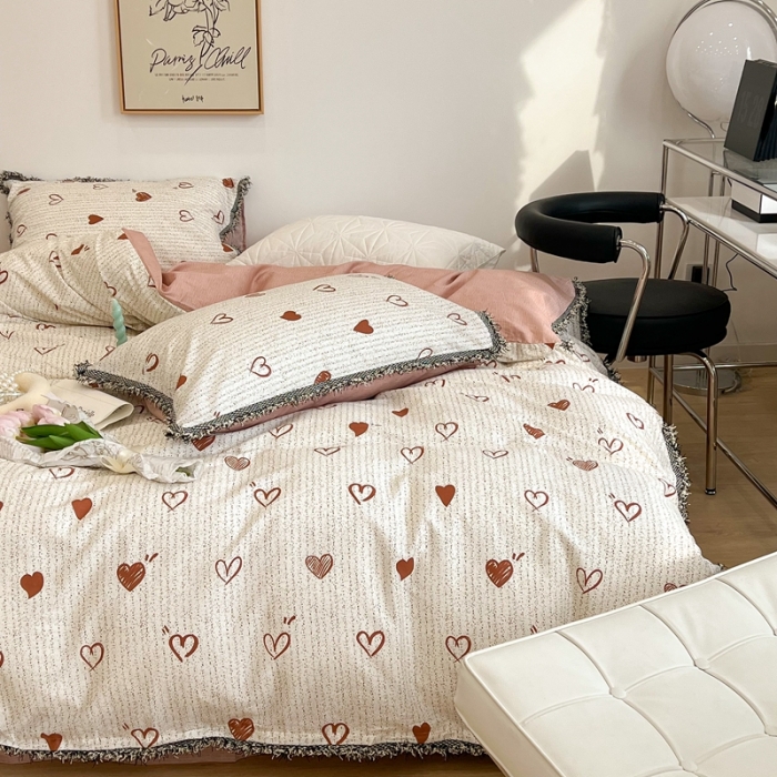 91家纺网 家纺一手货源 找家纺 昔可2022新款流苏小香风系列四件套 香香爱心