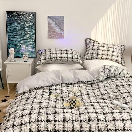 昔可2022新款流苏小香风系列四件套 香香白格 流苏