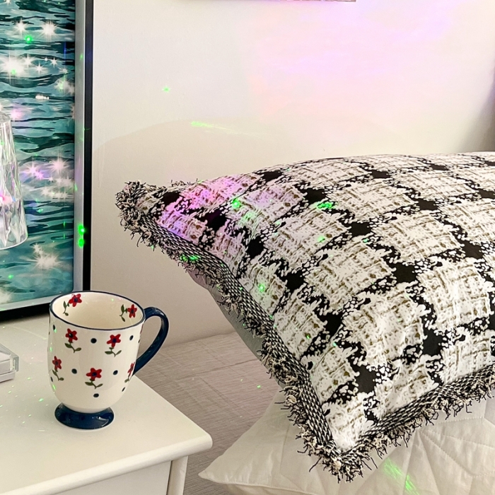 91家纺网 家纺一手货源 找家纺 昔可2022新款流苏小香风系列四件套 香香白格 流苏