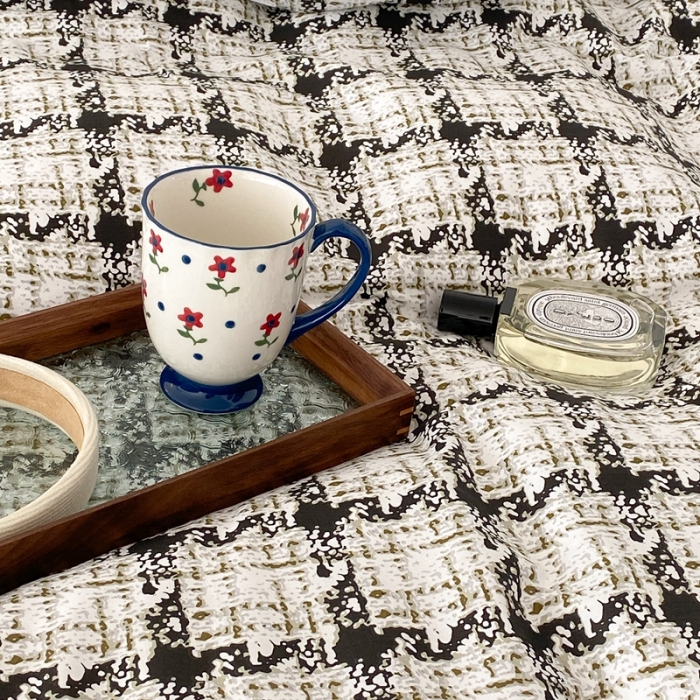 91家纺网 家纺一手货源 找家纺 昔可2022新款流苏小香风系列四件套 香香白格 流苏