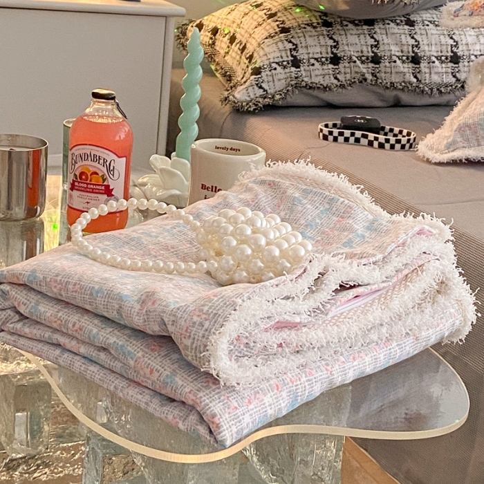 91家纺网 家纺一手货源 找家纺 昔可2022新款流苏小香风系列四件套 香香粉兰 流苏