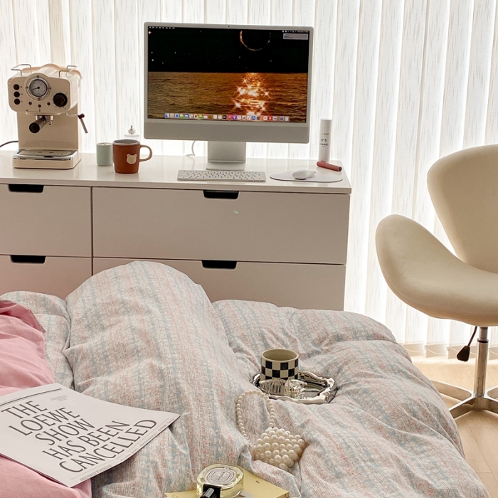 91家纺网 家纺一手货源 找家纺 昔可2022新款流苏小香风系列四件套 香香粉兰 流苏