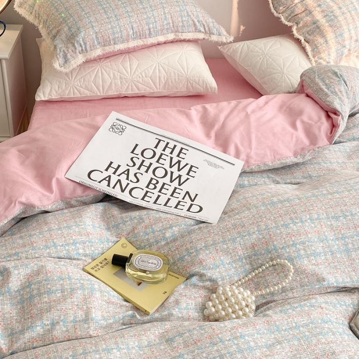 91家纺网 家纺一手货源 找家纺 昔可2022新款流苏小香风系列四件套 香香粉兰 流苏