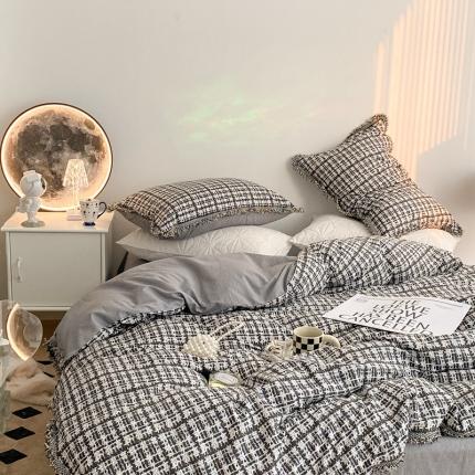 91家纺网 家纺一手货源 找家纺 昔可2022新款流苏小香风系列四件套 香香黑 流苏