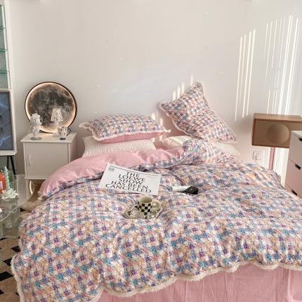 91家纺网 家纺一手货源 找家纺 昔可2022新款流苏小香风系列四件套 香香紫 流苏