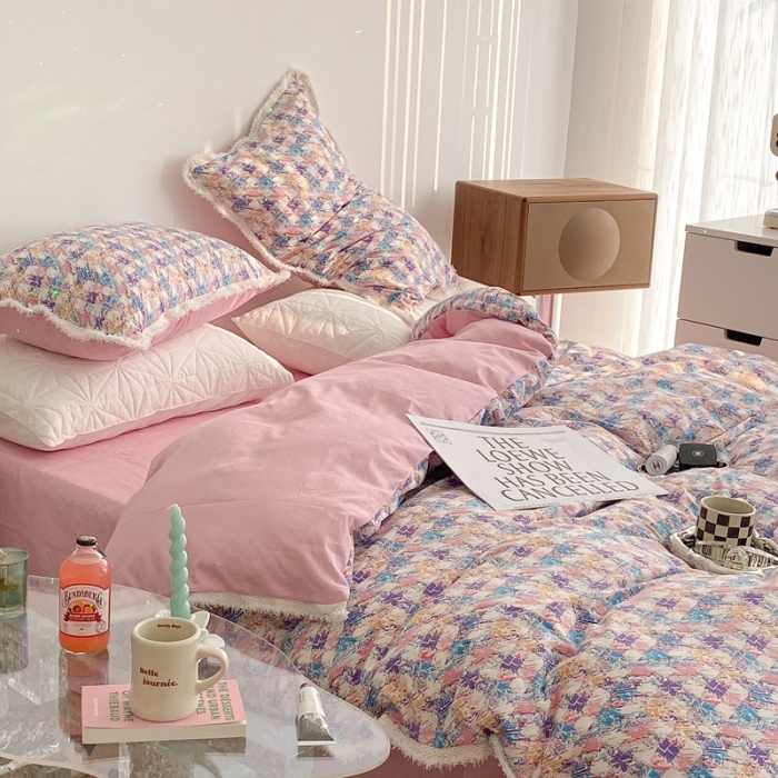 91家纺网 家纺一手货源 找家纺 昔可2022新款流苏小香风系列四件套 香香紫 流苏