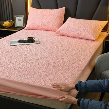 91家纺网 家纺一手货源 找家纺 摩妮卡2025新款亲肤棉夹棉防水床笠 樱花粉
