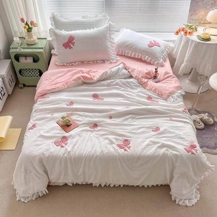 91家纺网 家纺一手货源 找家纺 (总)沐慕 2022新款毛巾绣洛卡棉夏被四件套