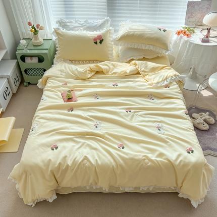 91家纺网 家纺一手货源 找家纺 (总)沐慕 2022新款毛巾绣洛卡棉夏被四件套