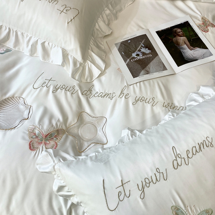 91家纺网 家纺一手货源 找家纺 （总）理想家2022新款冰丝刺绣花边蝴蝶四件套