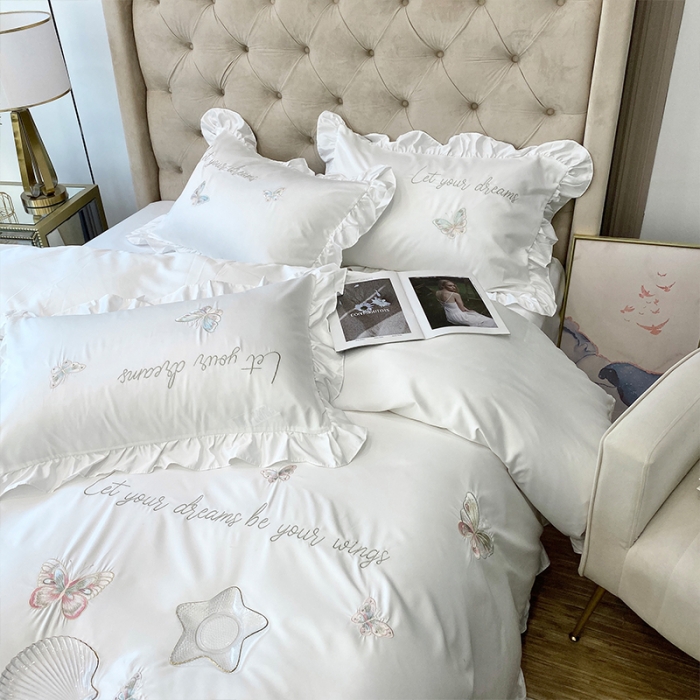 91家纺网 家纺一手货源 找家纺 （总）理想家2022新款冰丝刺绣花边蝴蝶四件套