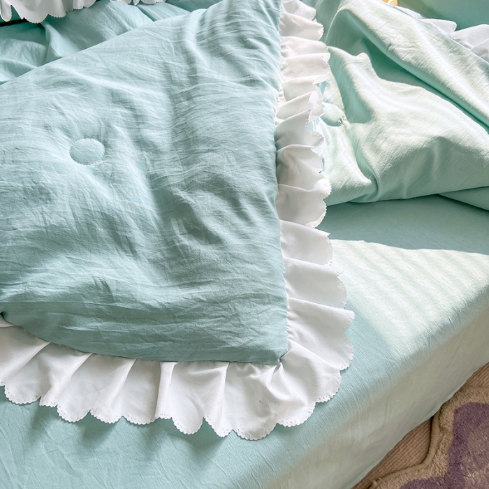 91家纺网 家纺一手货源 找家纺 沐慕 2022新款毛巾绣洛卡棉夏被四件套 花花白兔-蓝色