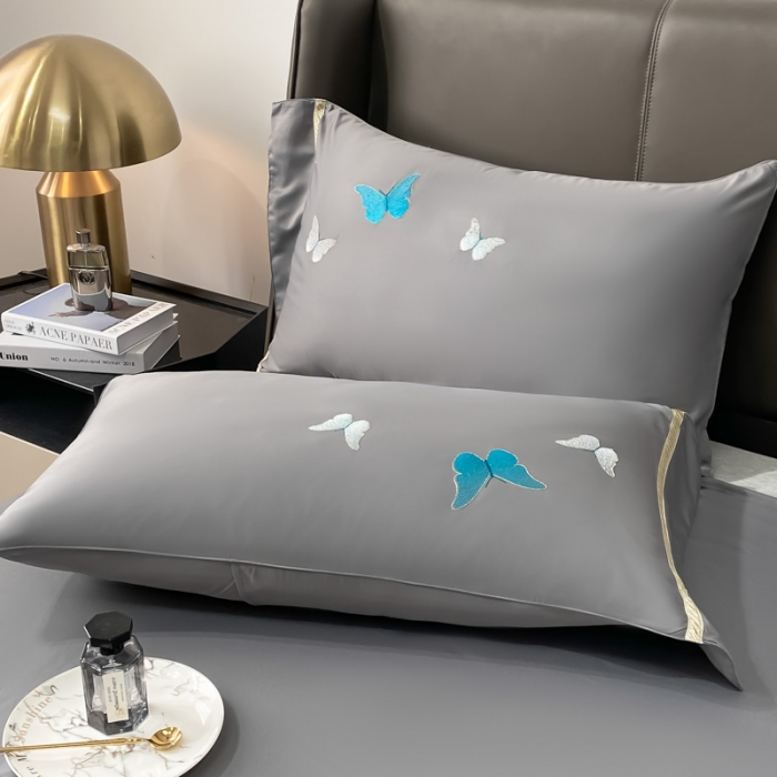 91家纺网 家纺一手货源 找家纺 吾诺家居 2022春夏爆品蝶舞刺绣水洗天丝夏被四件套 蝶舞岩灰