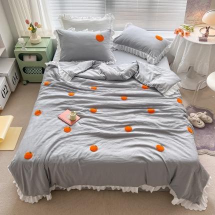沐慕 2022新款毛巾绣洛卡棉夏被四件套 橘子-灰色