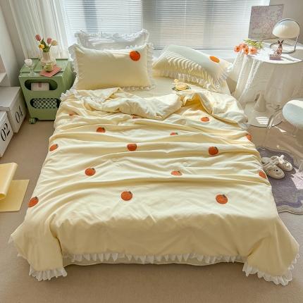 沐慕 2022新款毛巾绣洛卡棉夏被四件套 橘子-米黄