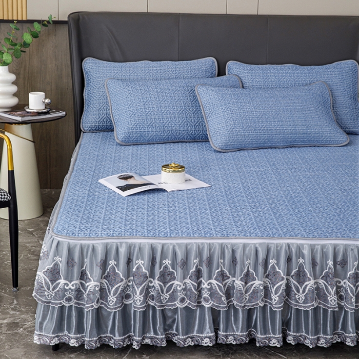 91家纺网 家纺一手货源 找家纺 （总）纽缦家纺 2022新款纯色肌理纹床裙三件套