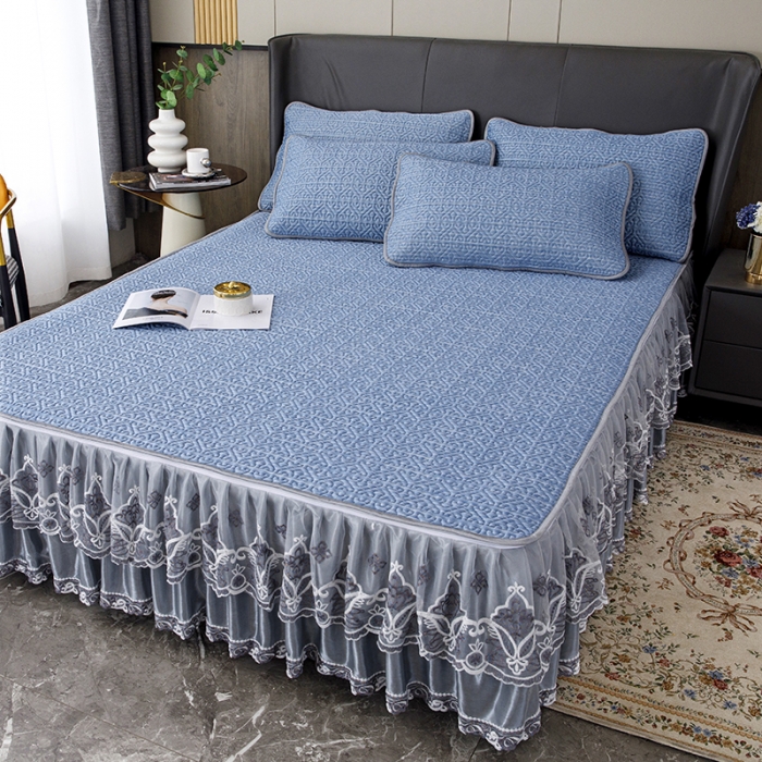 91家纺网 家纺一手货源 找家纺 （总）纽缦家纺 2022新款纯色肌理纹床裙三件套