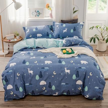 91家纺网 家纺一手货源 找家纺 铭成 2022新款全棉12868小清新系列四件套夜晚的森林